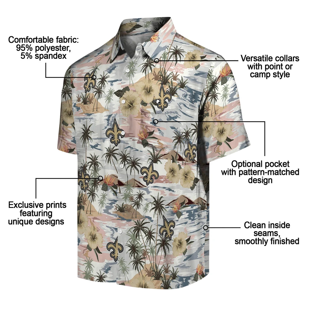 New Orleans Saints Hawaiian Shirt - Hibiscus Seaside | Moonbestprint