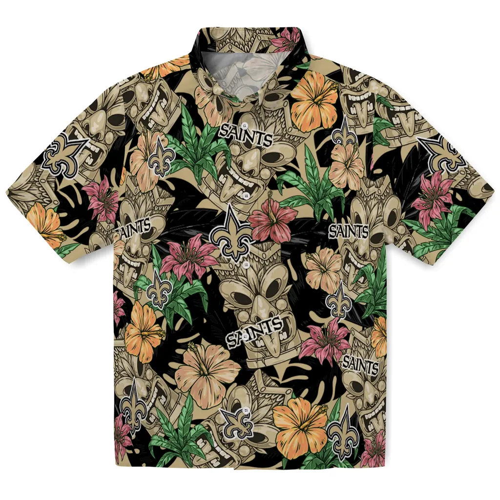 New Orleans Saints Hawaiian Shirt - Hibiscus Tiki Jungle | Moonbestprint