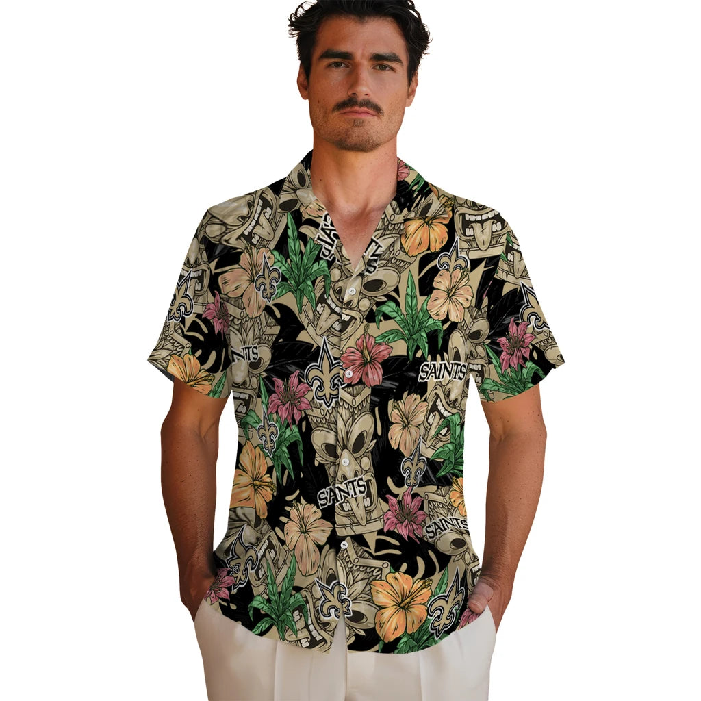 New Orleans Saints Hawaiian Shirt - Hibiscus Tiki Jungle | Moonbestprint