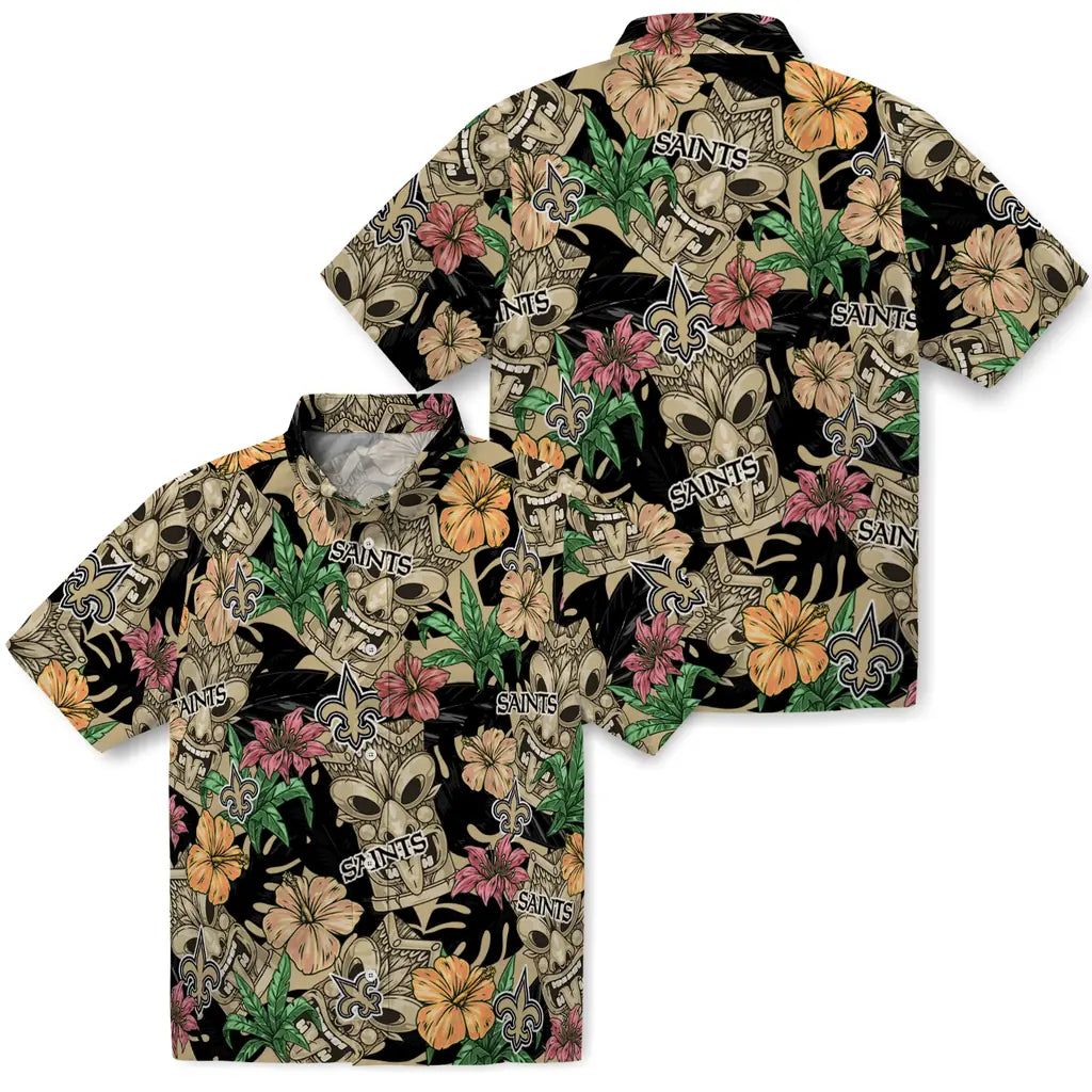 New Orleans Saints Hawaiian Shirt - Hibiscus Tiki Jungle | Moonbestprint
