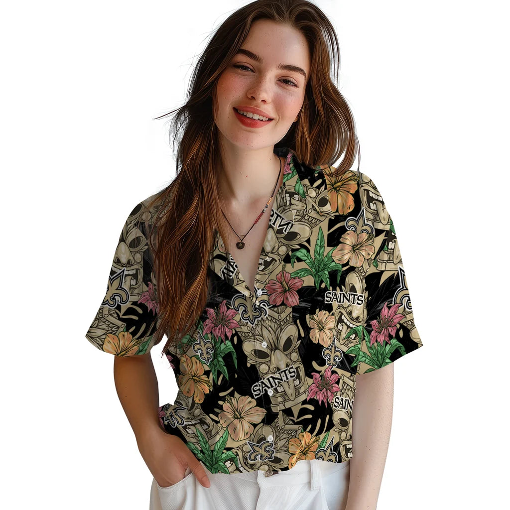 New Orleans Saints Hawaiian Shirt - Hibiscus Tiki Jungle | Moonbestprint