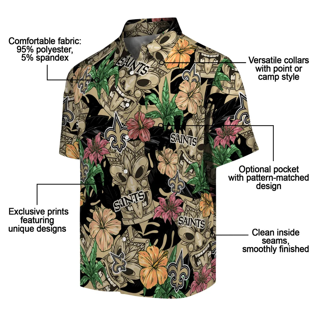 New Orleans Saints Hawaiian Shirt - Hibiscus Tiki Jungle | Moonbestprint