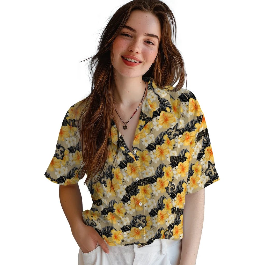 New Orleans Saints Hawaiian Shirt - Hibiscus Tropics | Moonbestprint