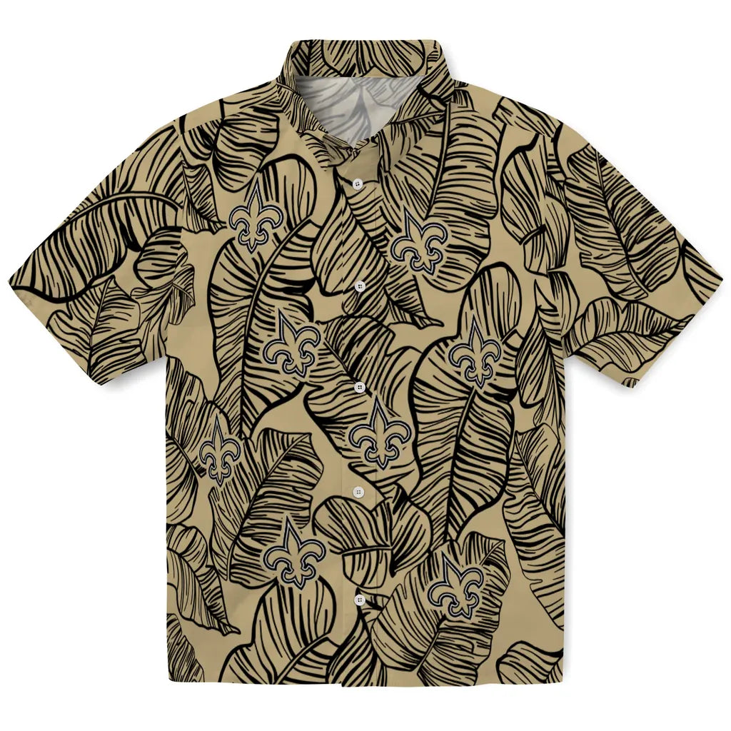 New Orleans Saints Hawaiian Shirt - Leaf Outline | Moonbestprint
