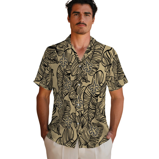 New Orleans Saints Hawaiian Shirt - Leaf Outline | Moonbestprint