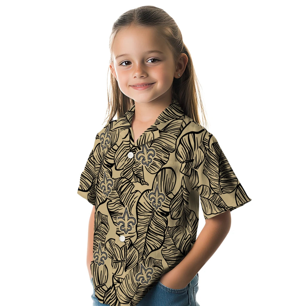 New Orleans Saints Hawaiian Shirt - Leaf Outline | Moonbestprint
