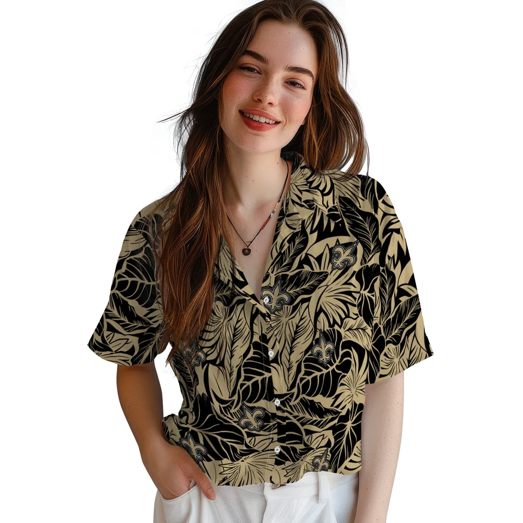 New Orleans Saints Hawaiian Shirt - Monstera Layer | Moonbestprint