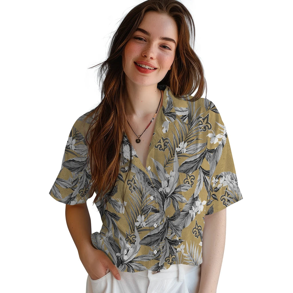New Orleans Saints Hawaiian Shirt - Palm Leaves | Moonbestprint