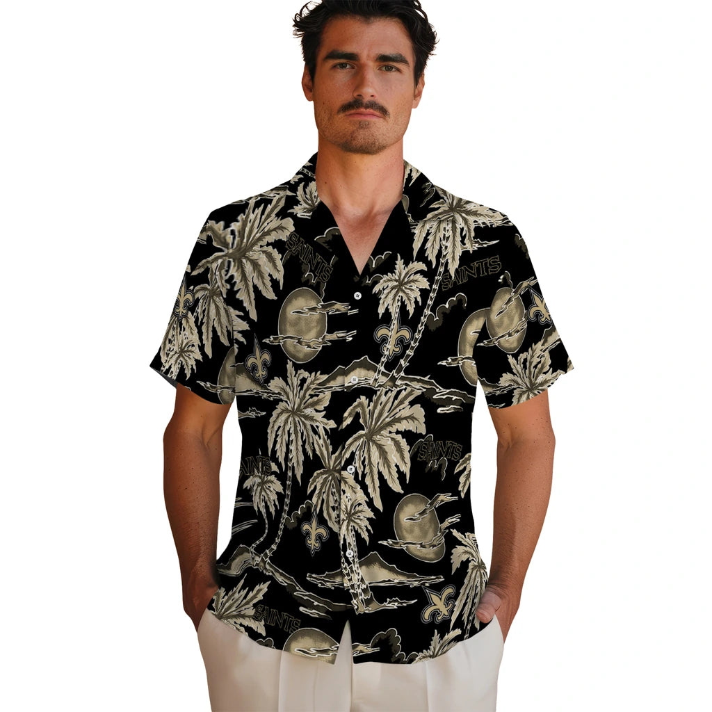 New Orleans Saints Hawaiian Shirt - Palm Sunset | Moonbestprint