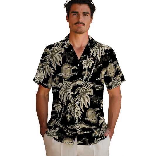 New Orleans Saints Hawaiian Shirt - Palm Sunset | Moonbestprint