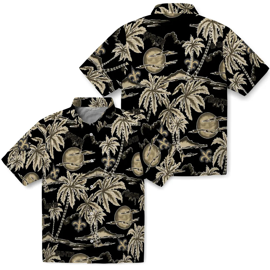 New Orleans Saints Hawaiian Shirt - Palm Sunset | Moonbestprint