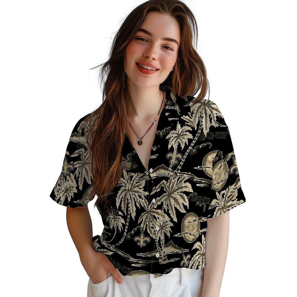 New Orleans Saints Hawaiian Shirt - Palm Sunset | Moonbestprint