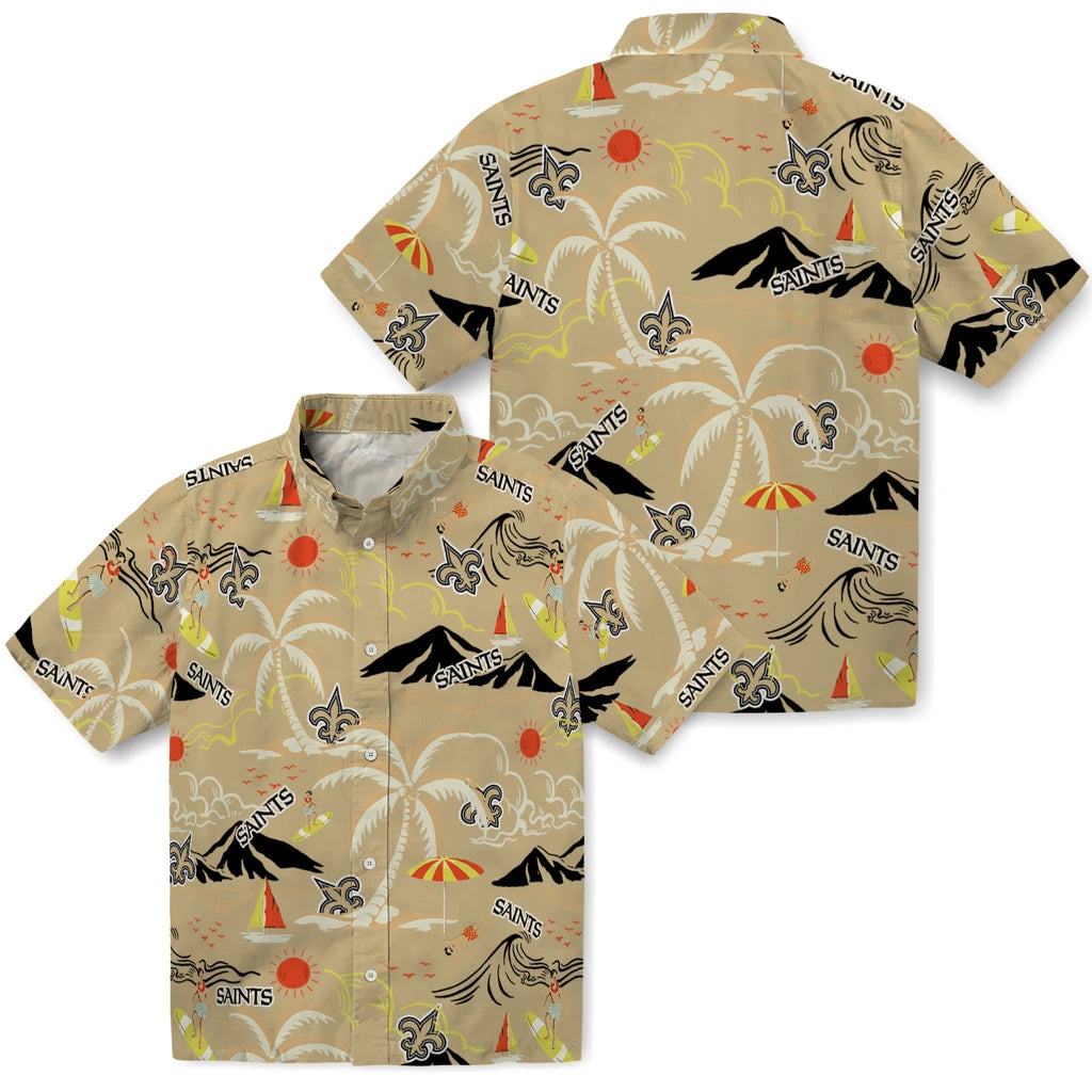 New Orleans Saints Hawaiian Shirt - Palm Tree Island | Moonbestprint