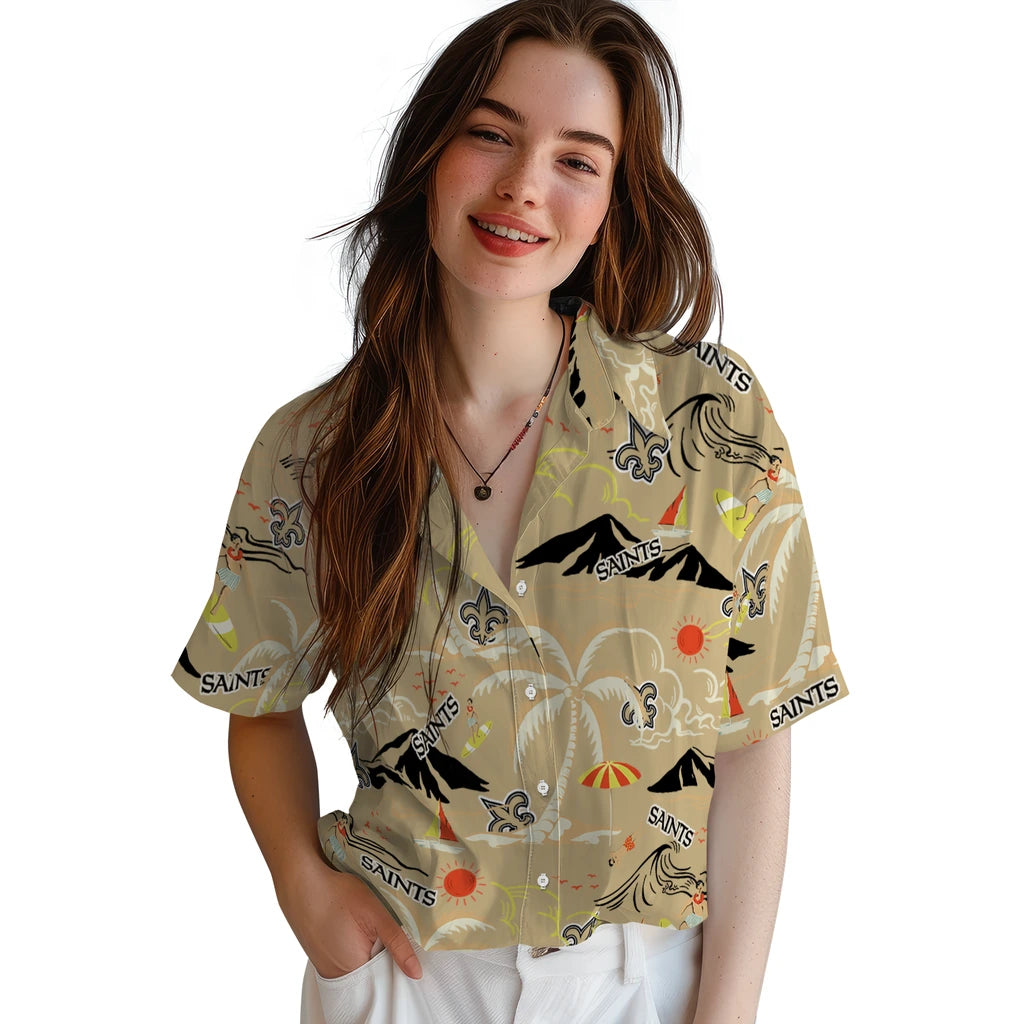 New Orleans Saints Hawaiian Shirt - Palm Tree Island | Moonbestprint