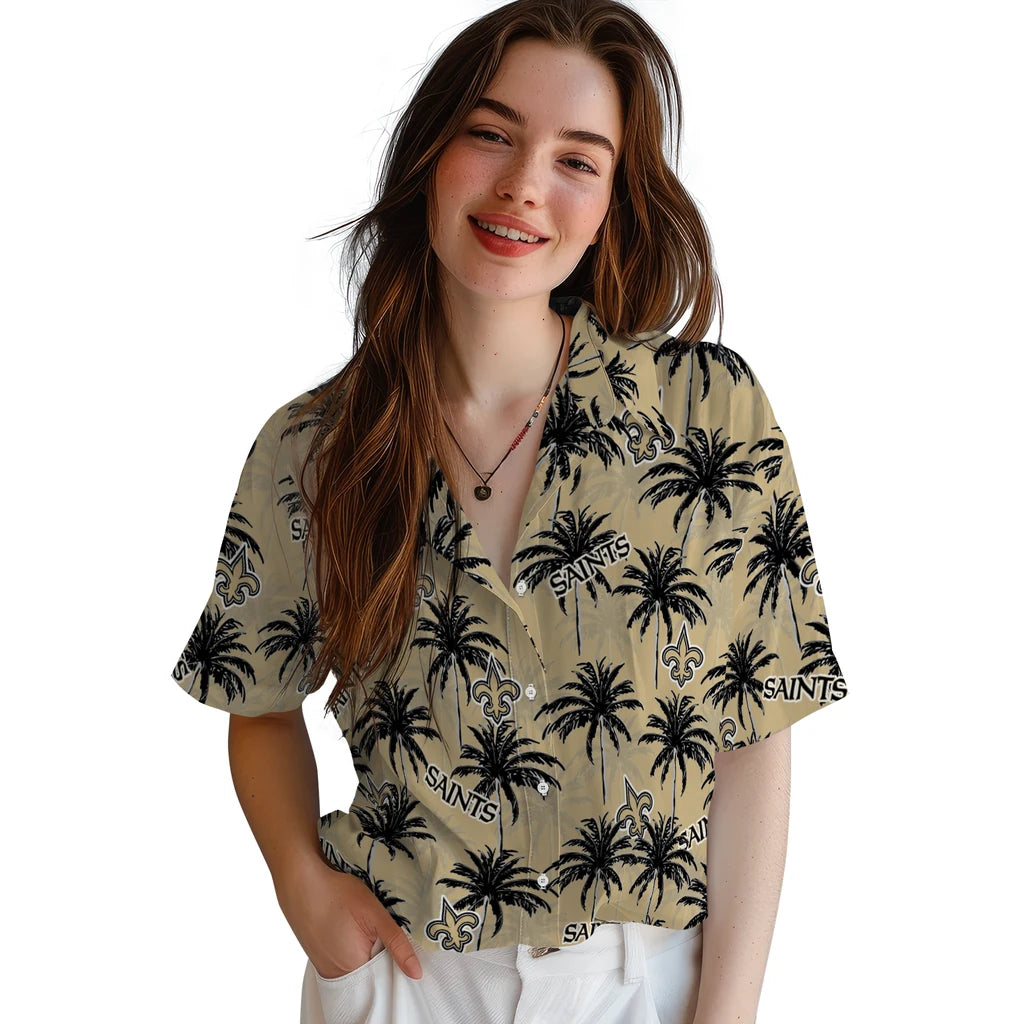 New Orleans Saints Hawaiian Shirt - Palm Tree Motif | Moonbestprint