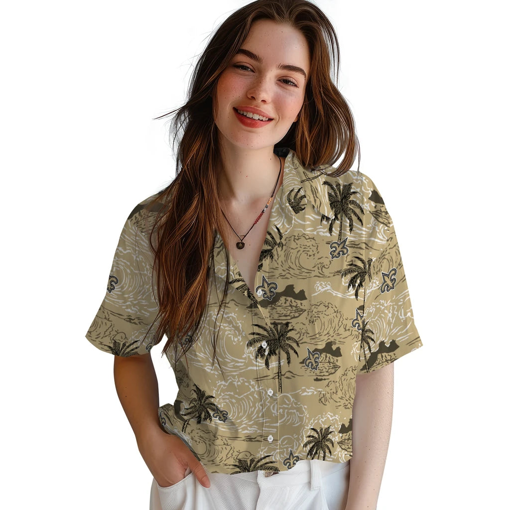 New Orleans Saints Hawaiian Shirt - Wave Palm | Moonbestprint