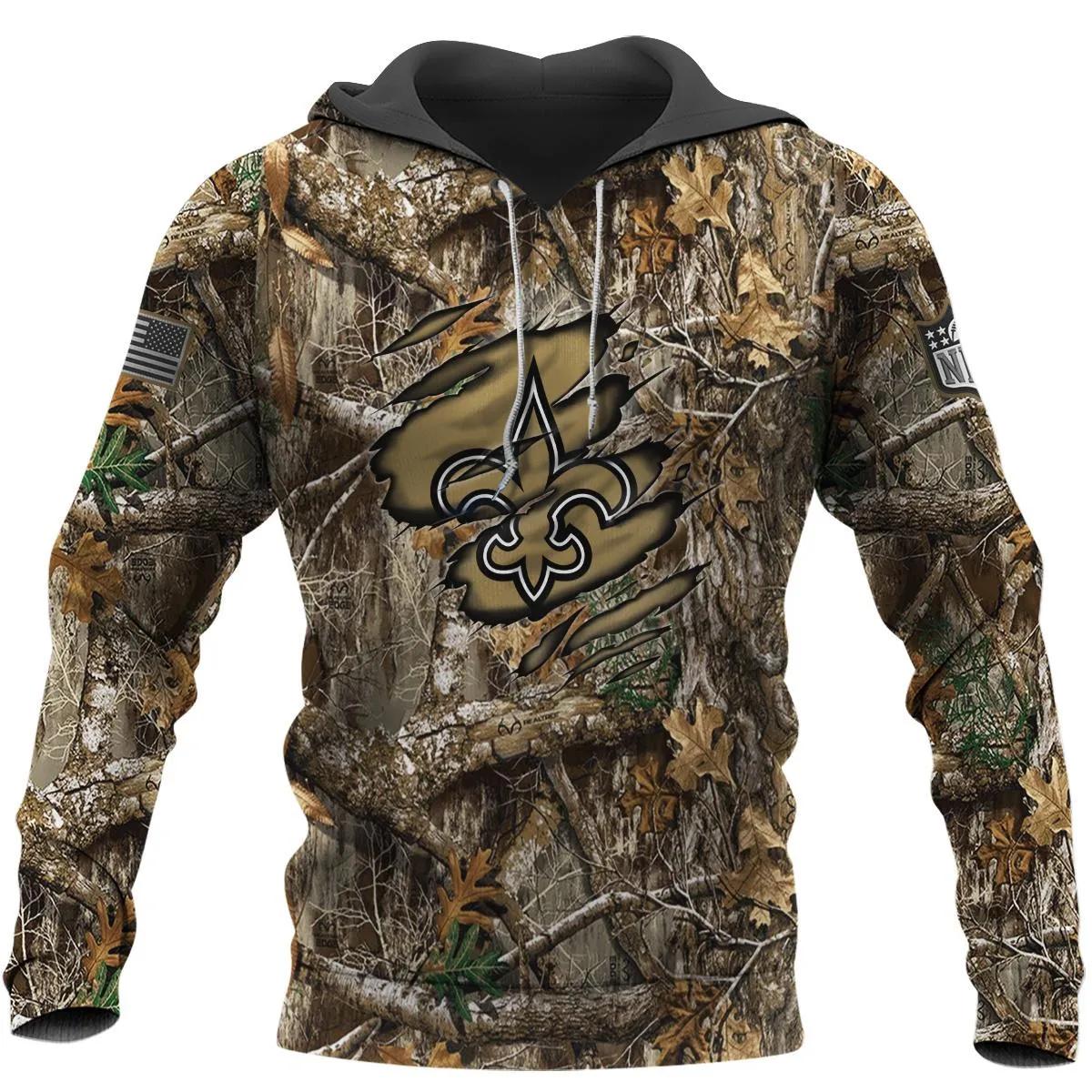 New Orleans Saints Realtree Hunting Camo NFL 3D All Over Print Hoodie -Moonbestprint