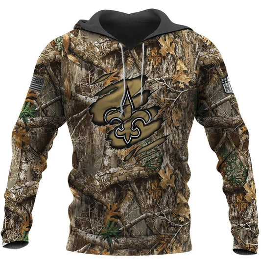 New Orleans Saints Realtree Hunting Camo NFL 3D All Over Print Hoodie -Moonbestprint