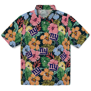 New York Giants Hawaiian Shirt - Brilliant Hibiscus Garden | Moonbestprint