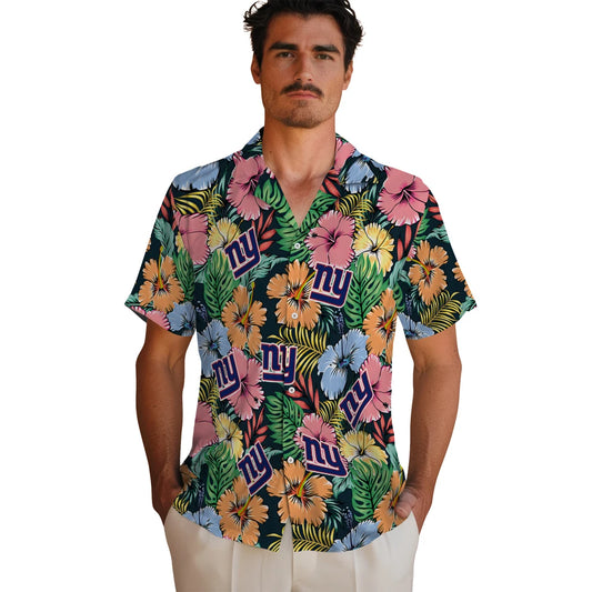 New York Giants Hawaiian Shirt - Brilliant Hibiscus Garden | Moonbestprint
