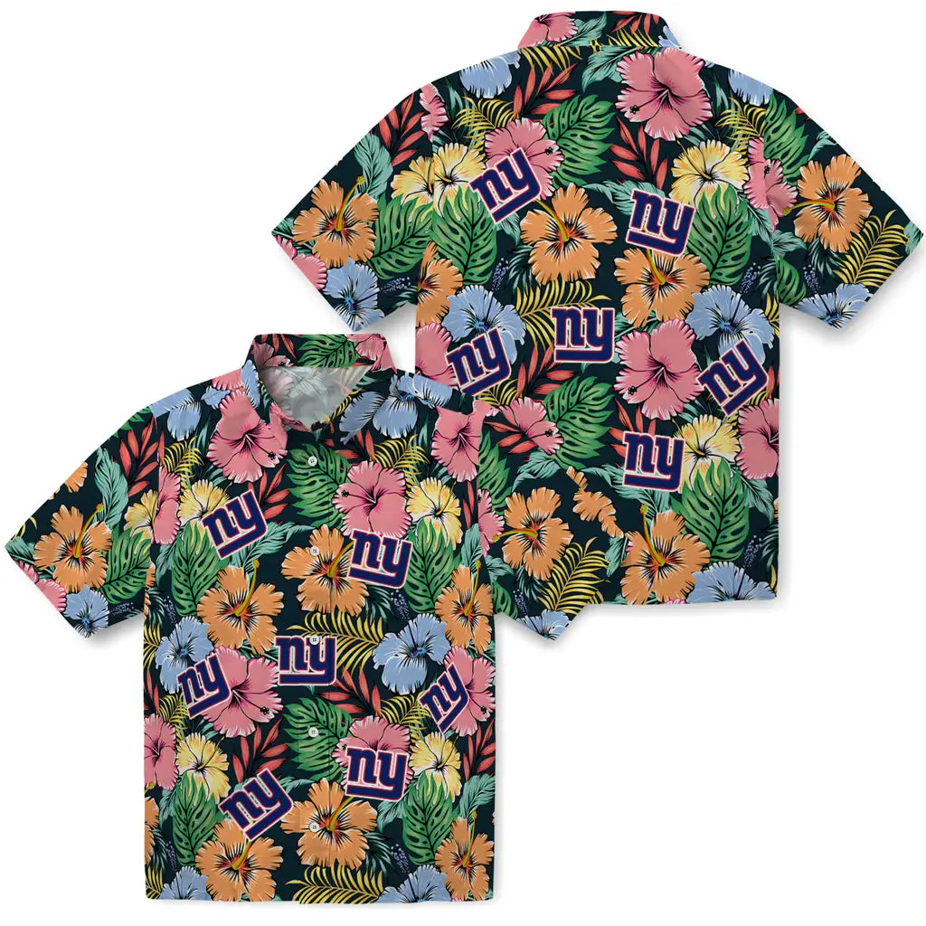 New York Giants Hawaiian Shirt - Brilliant Hibiscus Garden | Moonbestprint