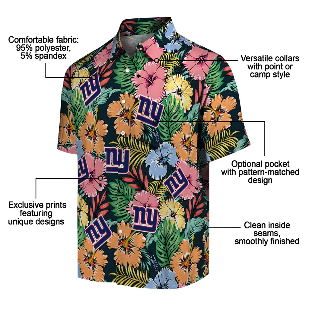 New York Giants Hawaiian Shirt - Brilliant Hibiscus Garden | Moonbestprint