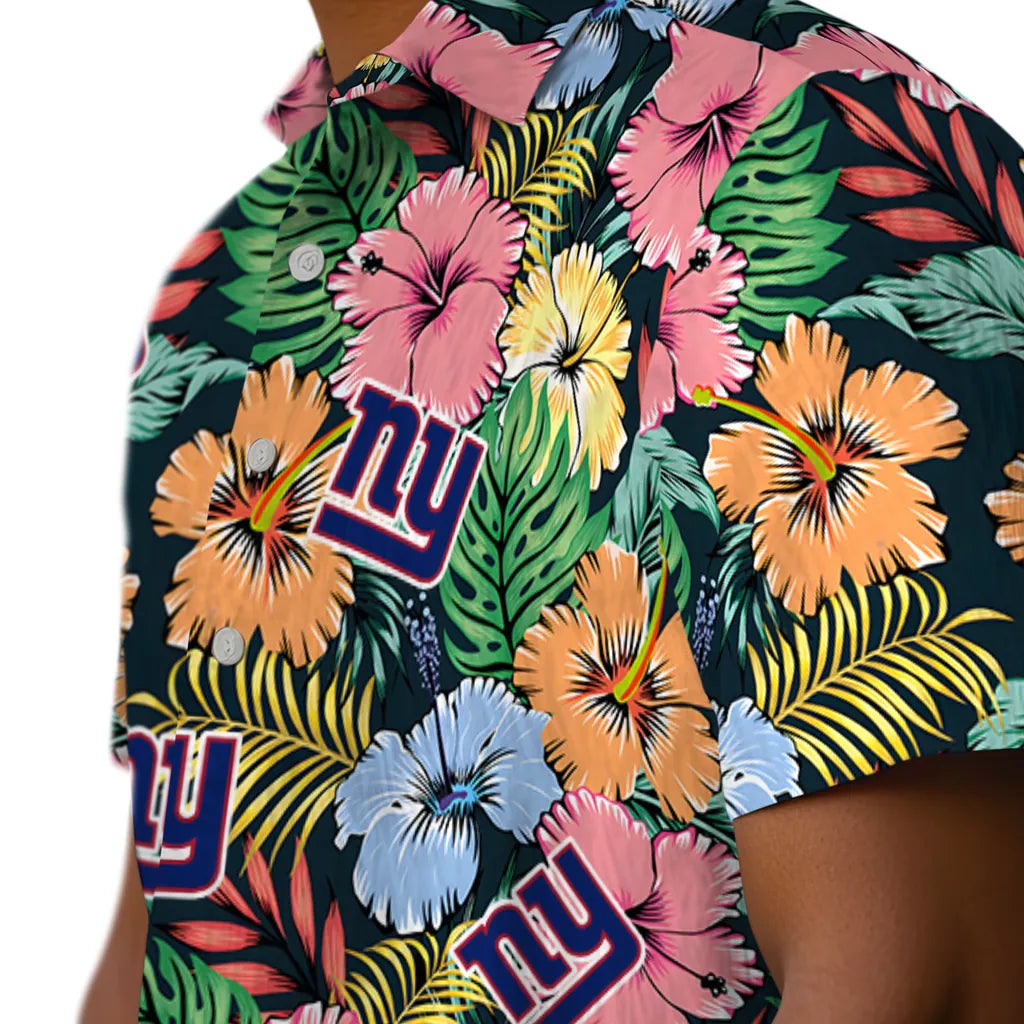 New York Giants Hawaiian Shirt - Brilliant Hibiscus Garden | Moonbestprint