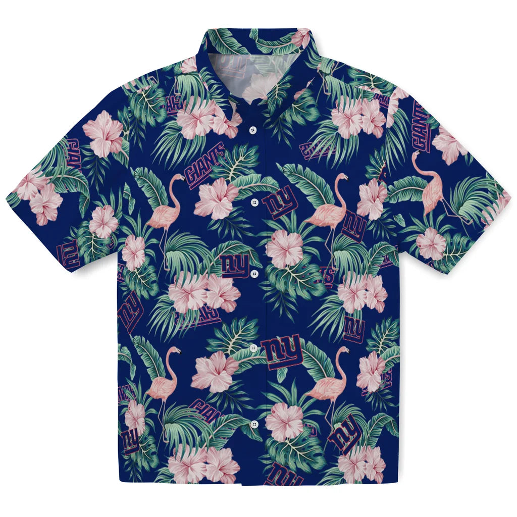 New York Giants Hawaiian Shirt - Flamingo and Hibiscus | Moonbestprint