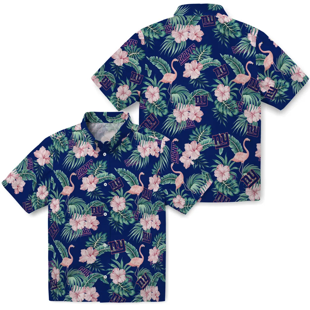 New York Giants Hawaiian Shirt - Flamingo and Hibiscus | Moonbestprint