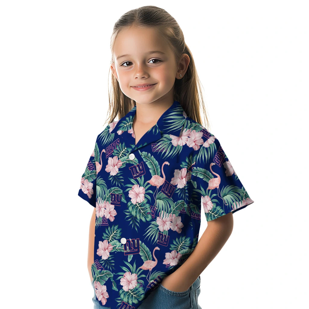New York Giants Hawaiian Shirt - Flamingo and Hibiscus | Moonbestprint