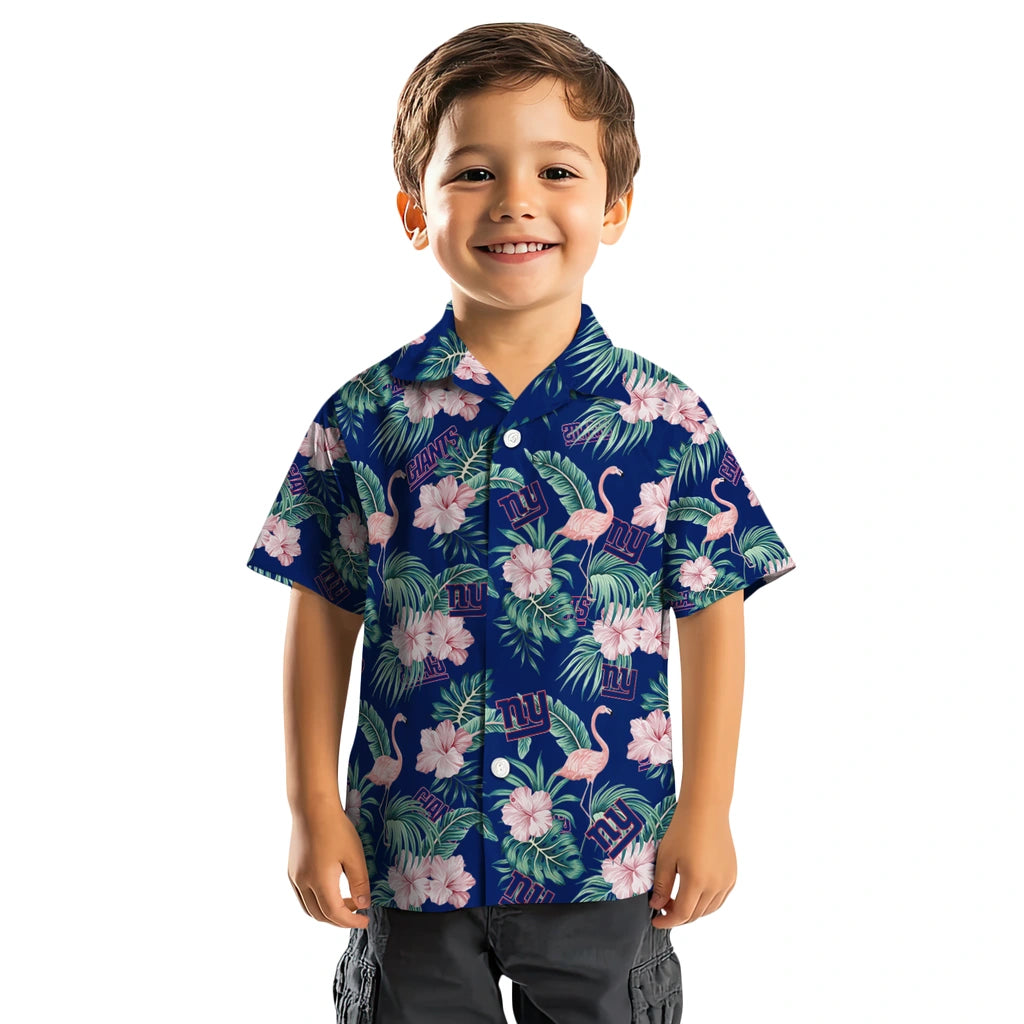 New York Giants Hawaiian Shirt - Flamingo and Hibiscus | Moonbestprint