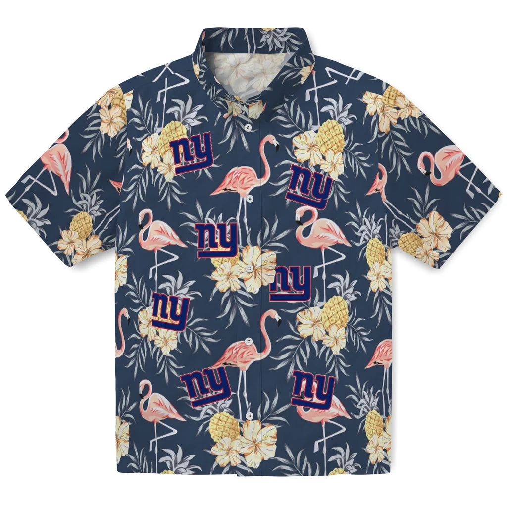 New York Giants Hawaiian Shirt - Flamingo Hibiscus | Moonbestprint