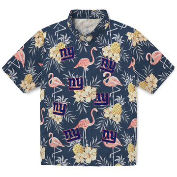 New York Giants Hawaiian Shirt - Flamingo Hibiscus | Moonbestprint