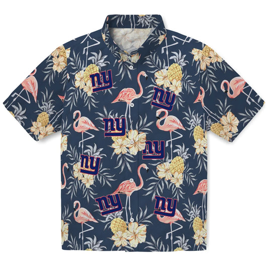 New York Giants Hawaiian Shirt - Flamingo Hibiscus | Moonbestprint