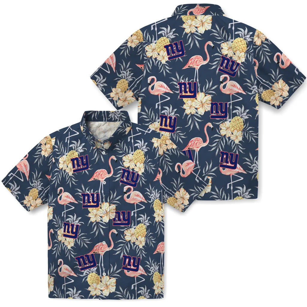 New York Giants Hawaiian Shirt - Flamingo Hibiscus | Moonbestprint