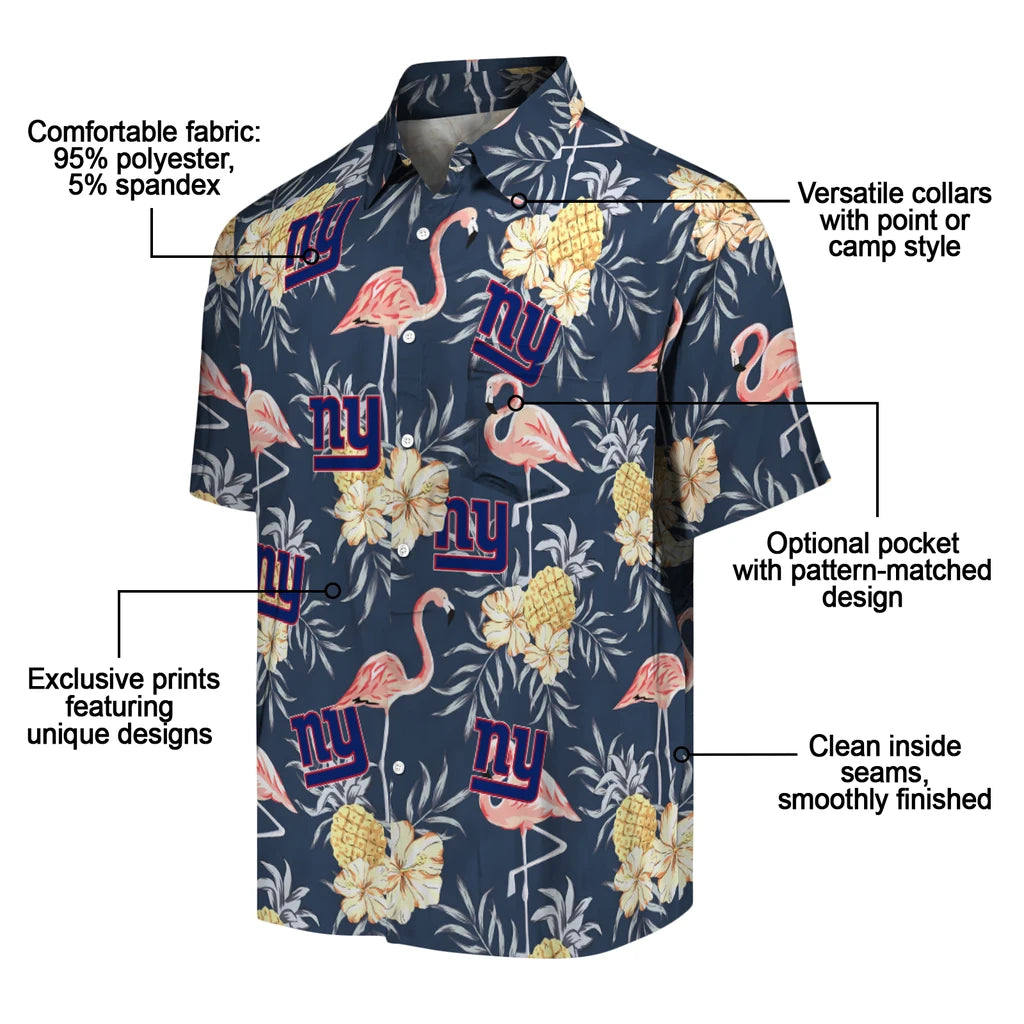 New York Giants Hawaiian Shirt - Flamingo Hibiscus | Moonbestprint