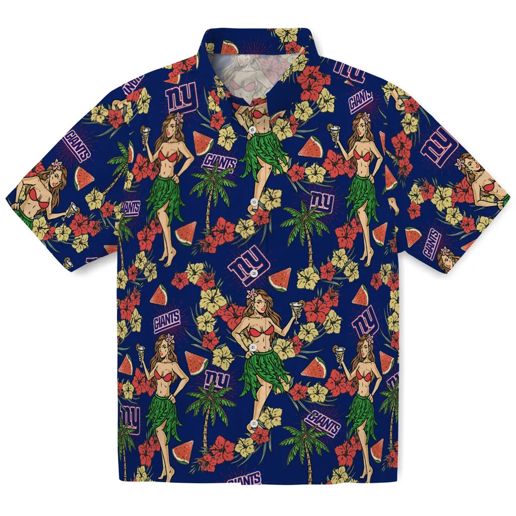 New York Giants Hawaiian Shirt - Hawaiian Girls Design | Moonbestprint