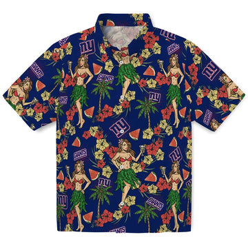 New York Giants Hawaiian Shirt - Hawaiian Girls Design | Moonbestprint