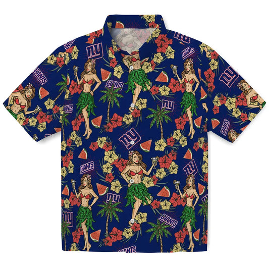 New York Giants Hawaiian Shirt - Hawaiian Girls Design | Moonbestprint