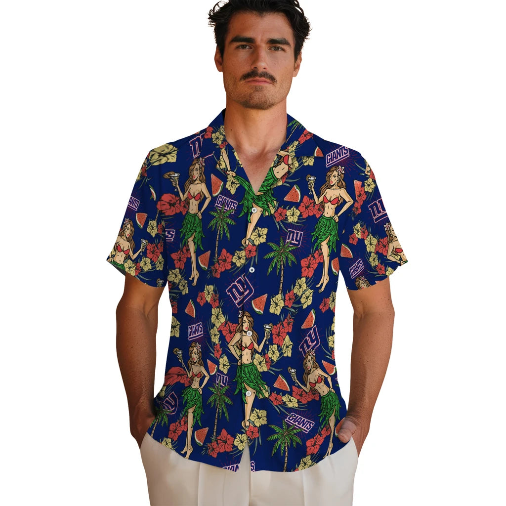 New York Giants Hawaiian Shirt - Hawaiian Girls Design | Moonbestprint