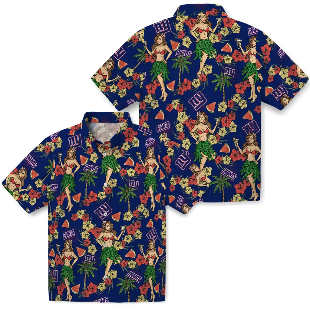 New York Giants Hawaiian Shirt - Hawaiian Girls Design | Moonbestprint