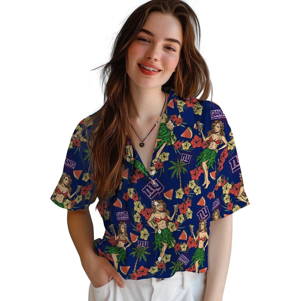 New York Giants Hawaiian Shirt - Hawaiian Girls Design | Moonbestprint