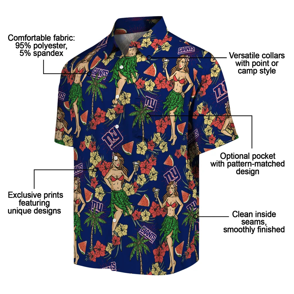 New York Giants Hawaiian Shirt - Hawaiian Girls Design | Moonbestprint