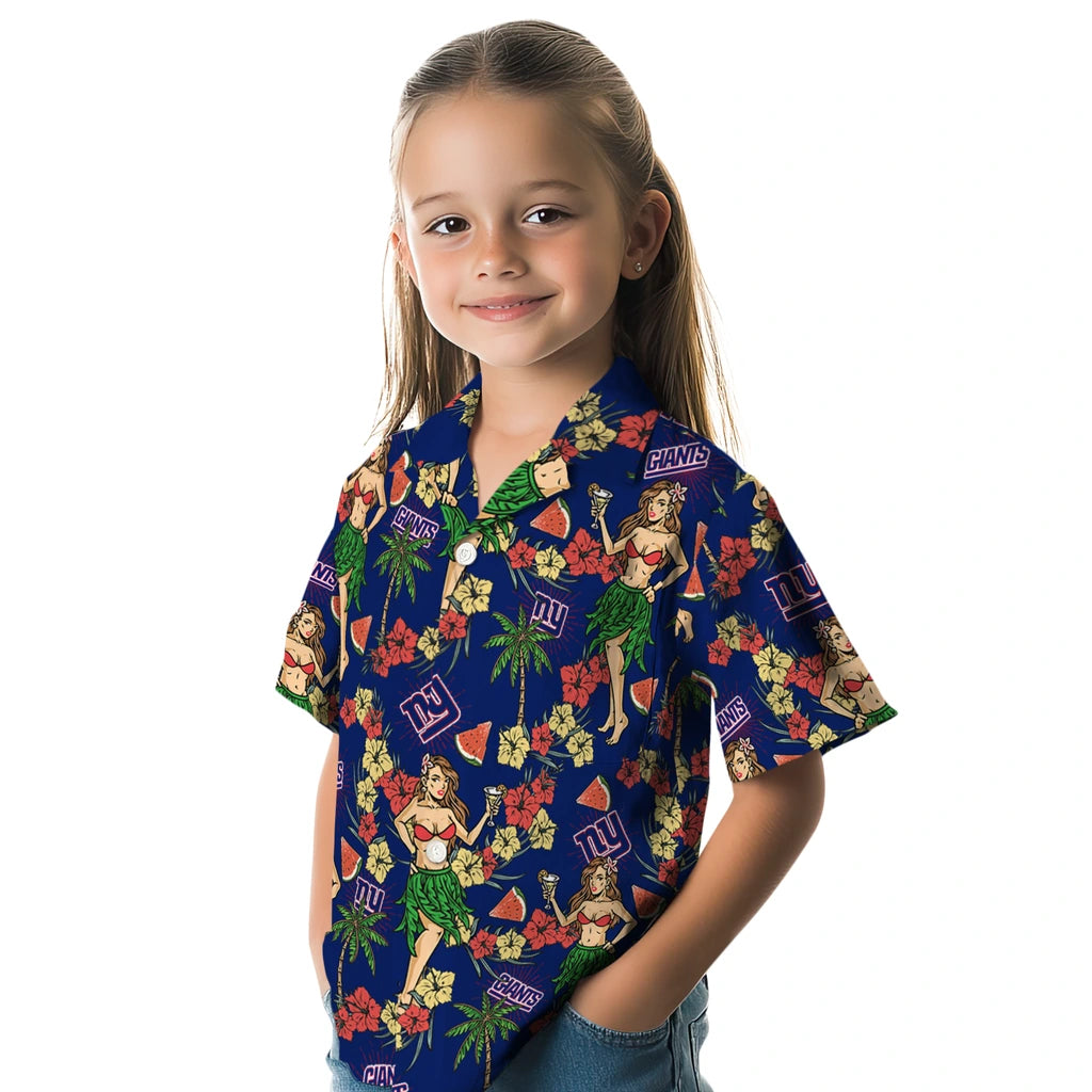 New York Giants Hawaiian Shirt - Hawaiian Girls Design | Moonbestprint