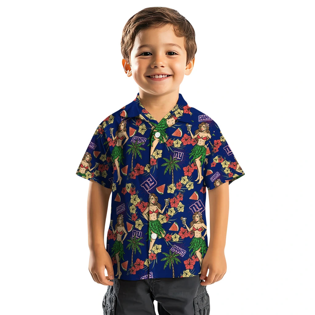 New York Giants Hawaiian Shirt - Hawaiian Girls Design | Moonbestprint