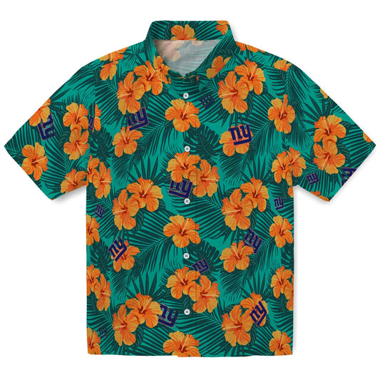 New York Giants Hawaiian Shirt - Hibiscus and Palm Leaves | Moonbestprint