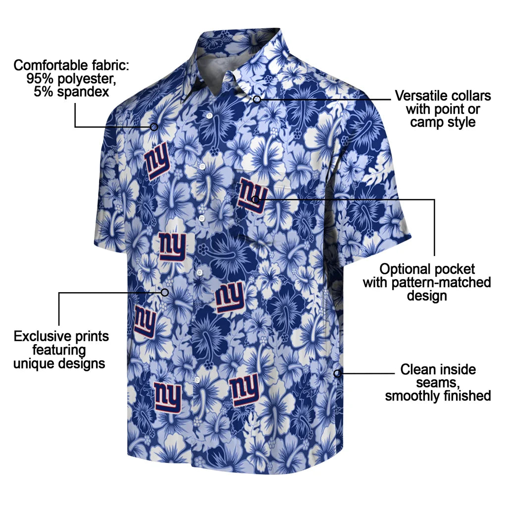 New York Giants Hawaiian Shirt - Hibiscus Blooms | Moonbestprint