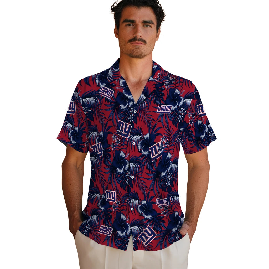 New York Giants Hawaiian Shirt - Hibiscus Exotic | Moonbestprint