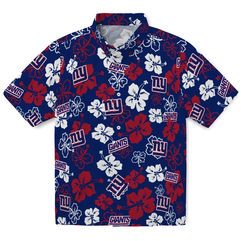New York Giants Hawaiian Shirt - Hibiscus Flower Design | Moonbestprint
