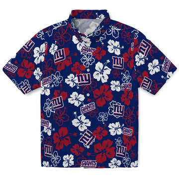 New York Giants Hawaiian Shirt - Hibiscus Flower Design | Moonbestprint